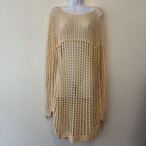Crystal Kobe Open Weave Sweater XL Ivory Cream long length pullover Coverup